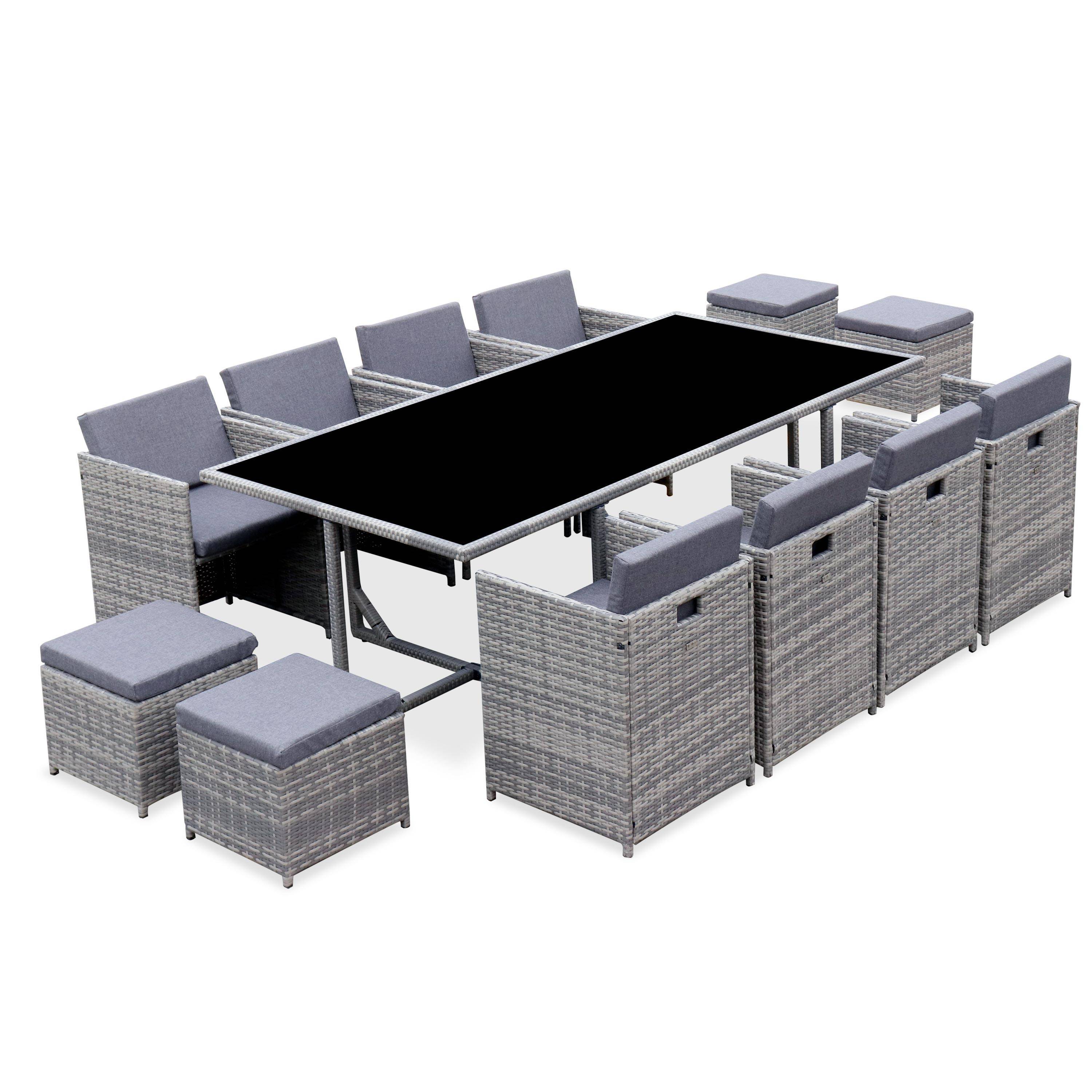 Salon de jardin 8-12 places – Vabo – Coloris Nuance de gris, Coussins Gris chiné, table encastrable,sweeek,Photo2