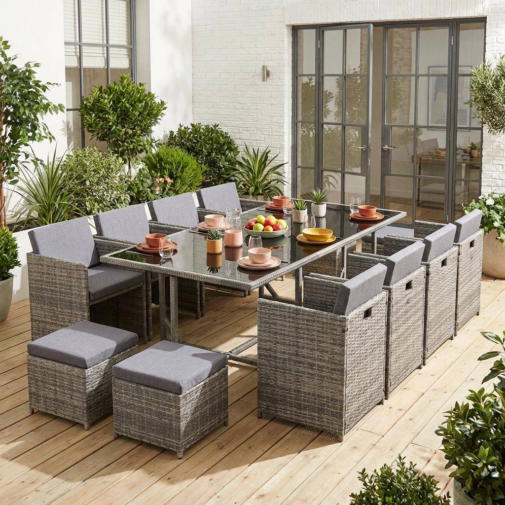 Mesa de jardín de resina con capacidad de 12 plazas Varios tonos de grises - 110x222x73 cm,sweeek,Photo1