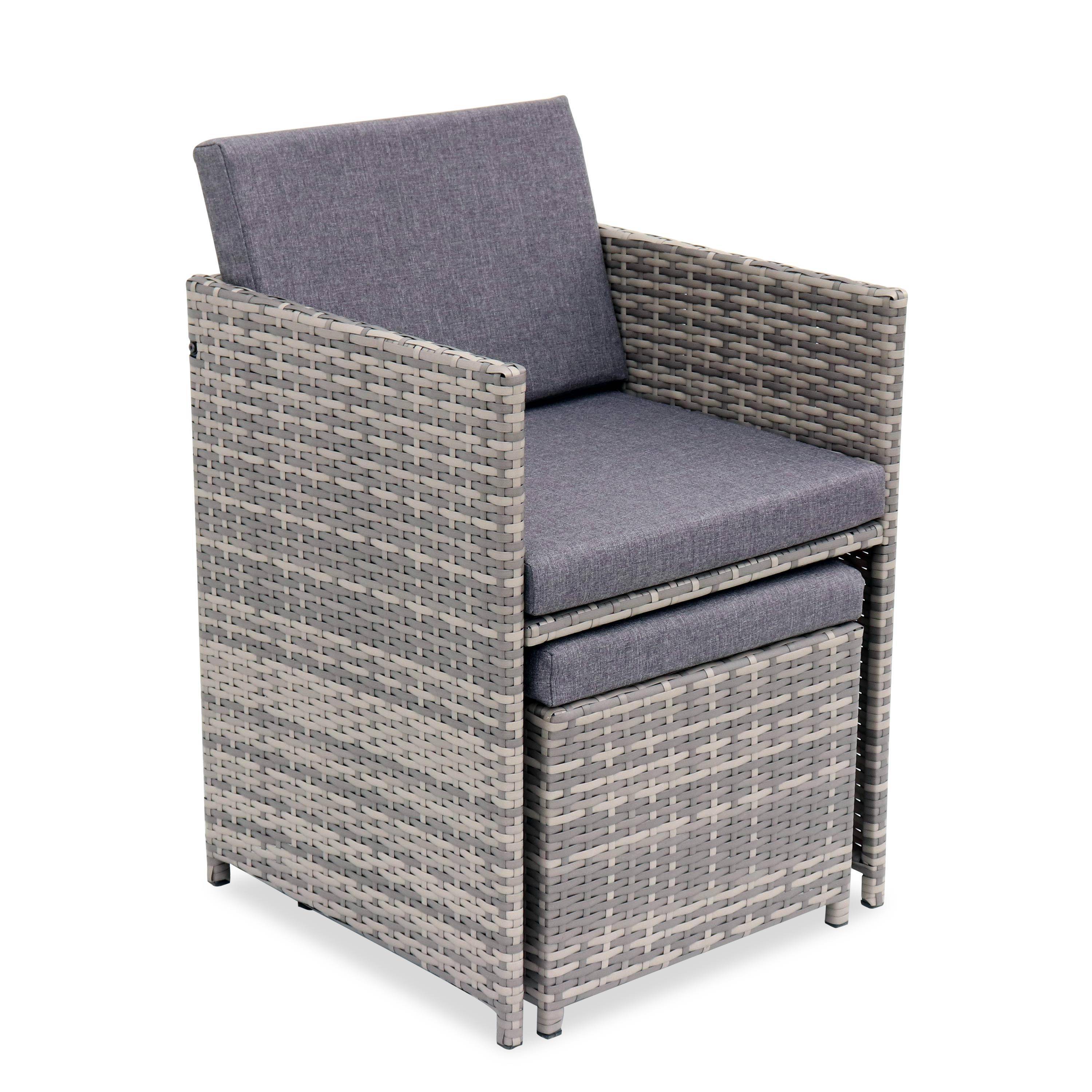 Salon de jardin 8-12 places – Vabo – Coloris Nuance de gris, Coussins Gris chiné, table encastrable Photo4