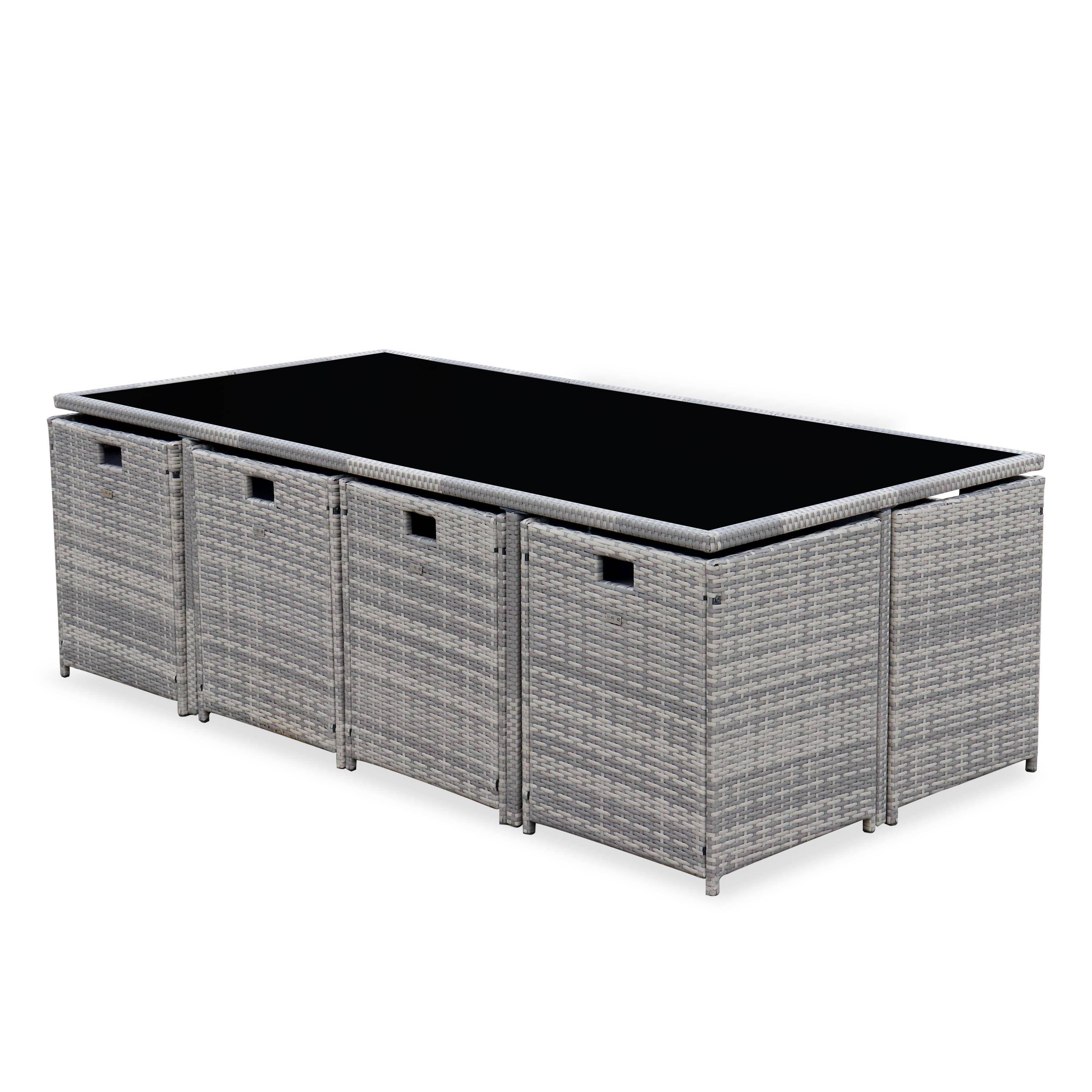 Salon de jardin 8-12 places – Vabo – Coloris Nuance de gris, Coussins Gris chiné, table encastrable Photo3