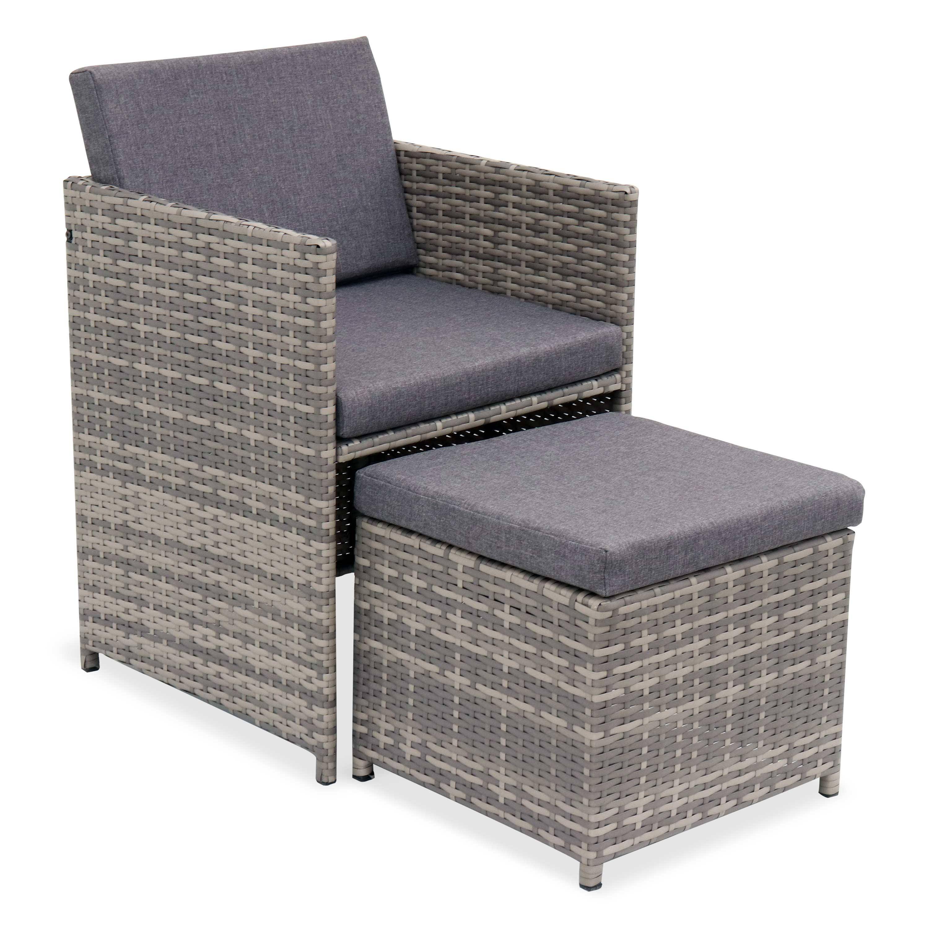 Salon de jardin 8-12 places – Vabo – Coloris Nuance de gris, Coussins Gris chiné, table encastrable Photo5