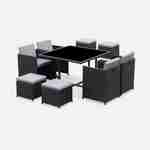 Salon de jardin 4-8 places – Vabo – Coloris noir, Coussins gris, table encastrable Photo2