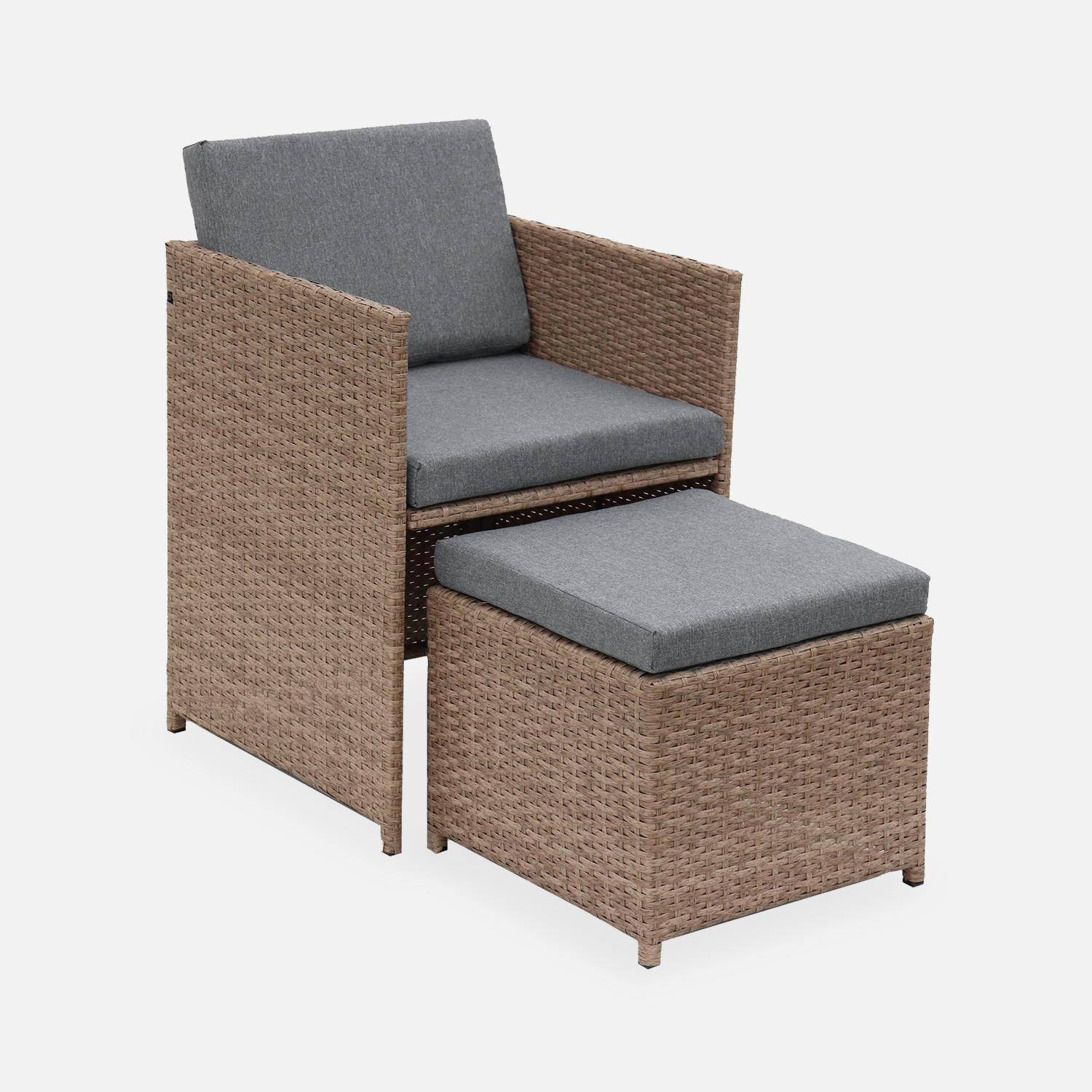 Salon de jardin 4-8 places – Vabo – Coloris beige, Coussins gris chiné, table encastrable Photo6