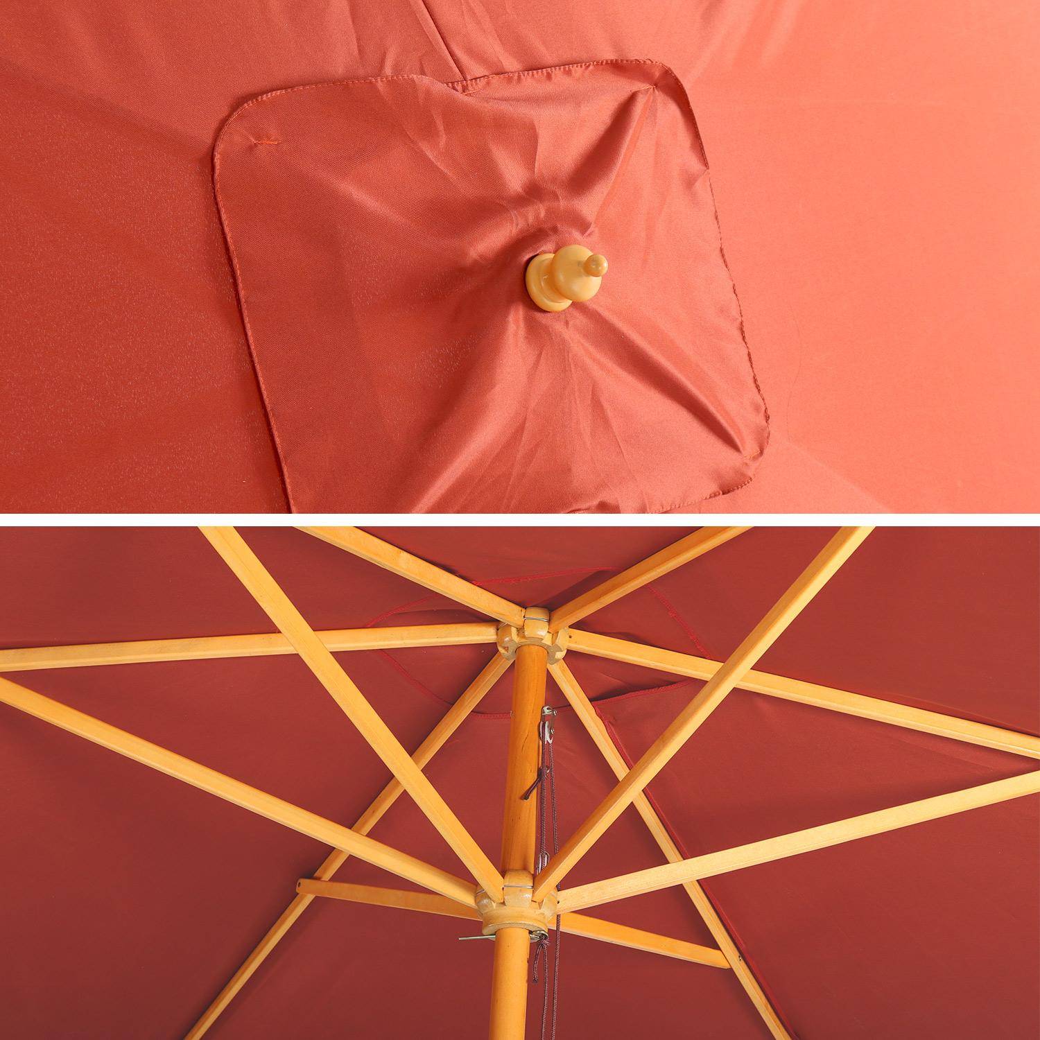 Straight rectangular wooden parasol 2x3m - adjustable central mast in wood and hand pulley opening - Cabourg - Terracotta Photo4