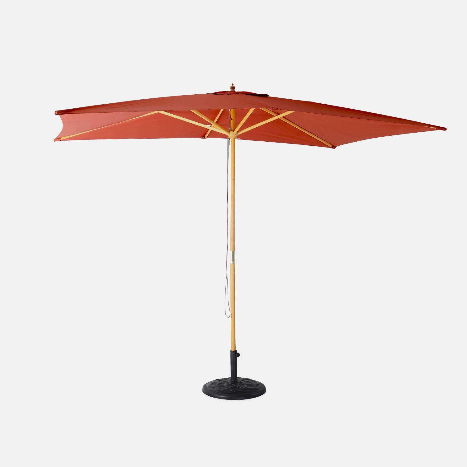 Straight rectangular wooden parasol 2x3m - adjustable central mast in wood and hand pulley opening - Cabourg - Terracotta Photo1