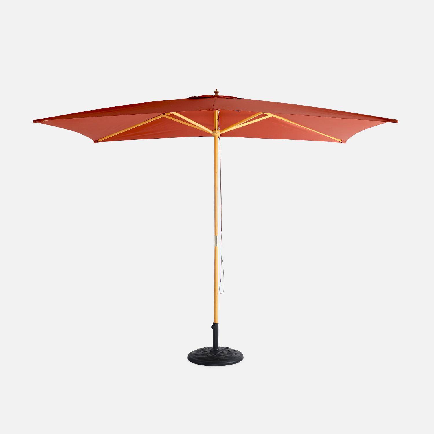 Straight rectangular wooden parasol 2x3m - adjustable central mast in wood and hand pulley opening - Cabourg - Terracotta Photo2
