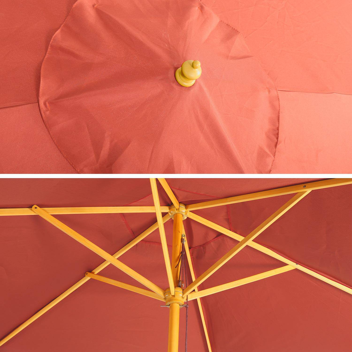 Round wooden parasol Ø300cm with straight pole -  adjustable aluminium central mast in wood and crank handle opening - Cabourg - Terracotta,sweeek,Photo4