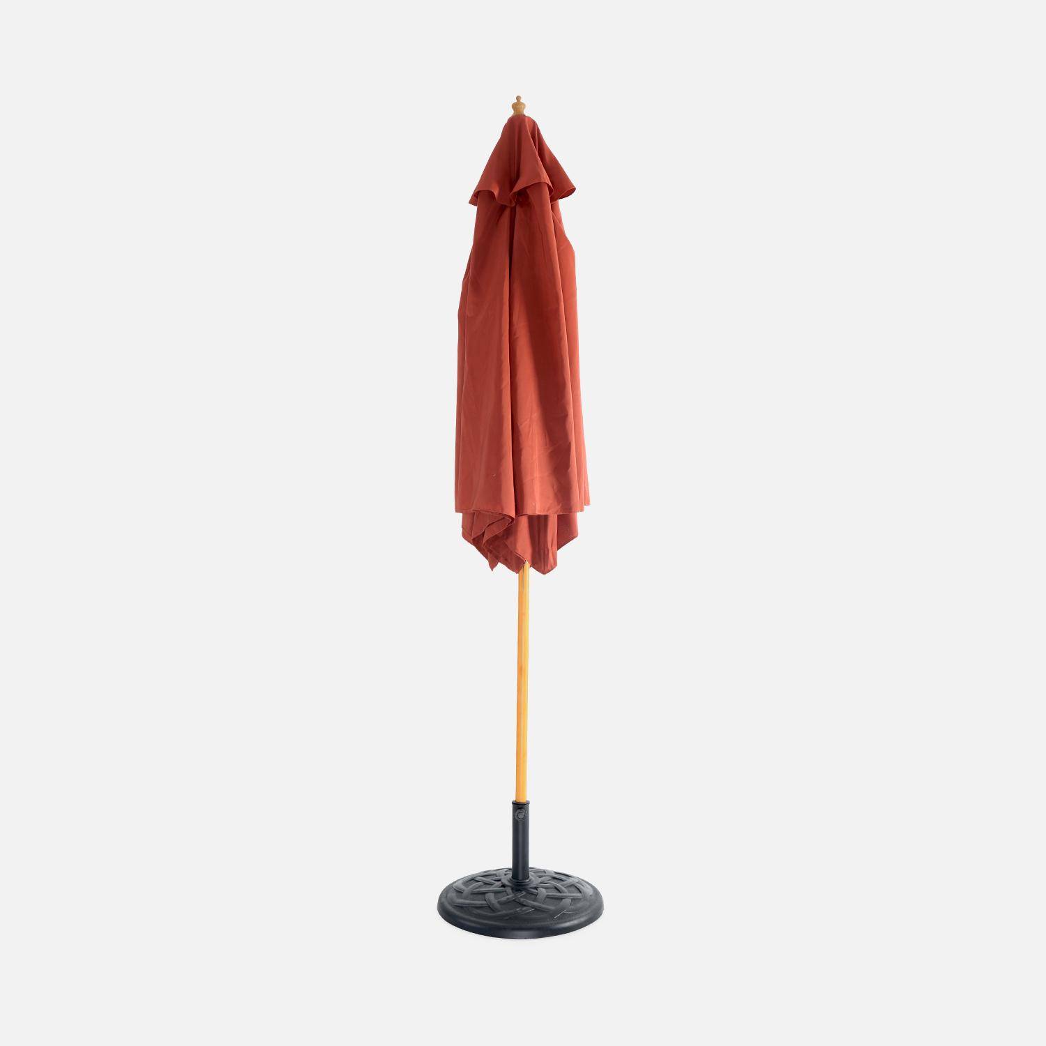 Round wooden parasol Ø300cm with straight pole -  adjustable aluminium central mast in wood and crank handle opening - Cabourg - Terracotta Photo2