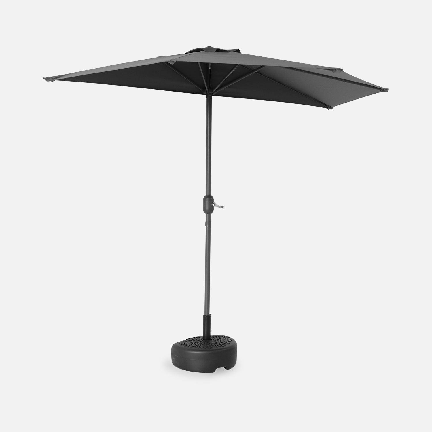 Black plastic semi-circular half parasol base – fillable base for half parasol with leaf pattern Photo4