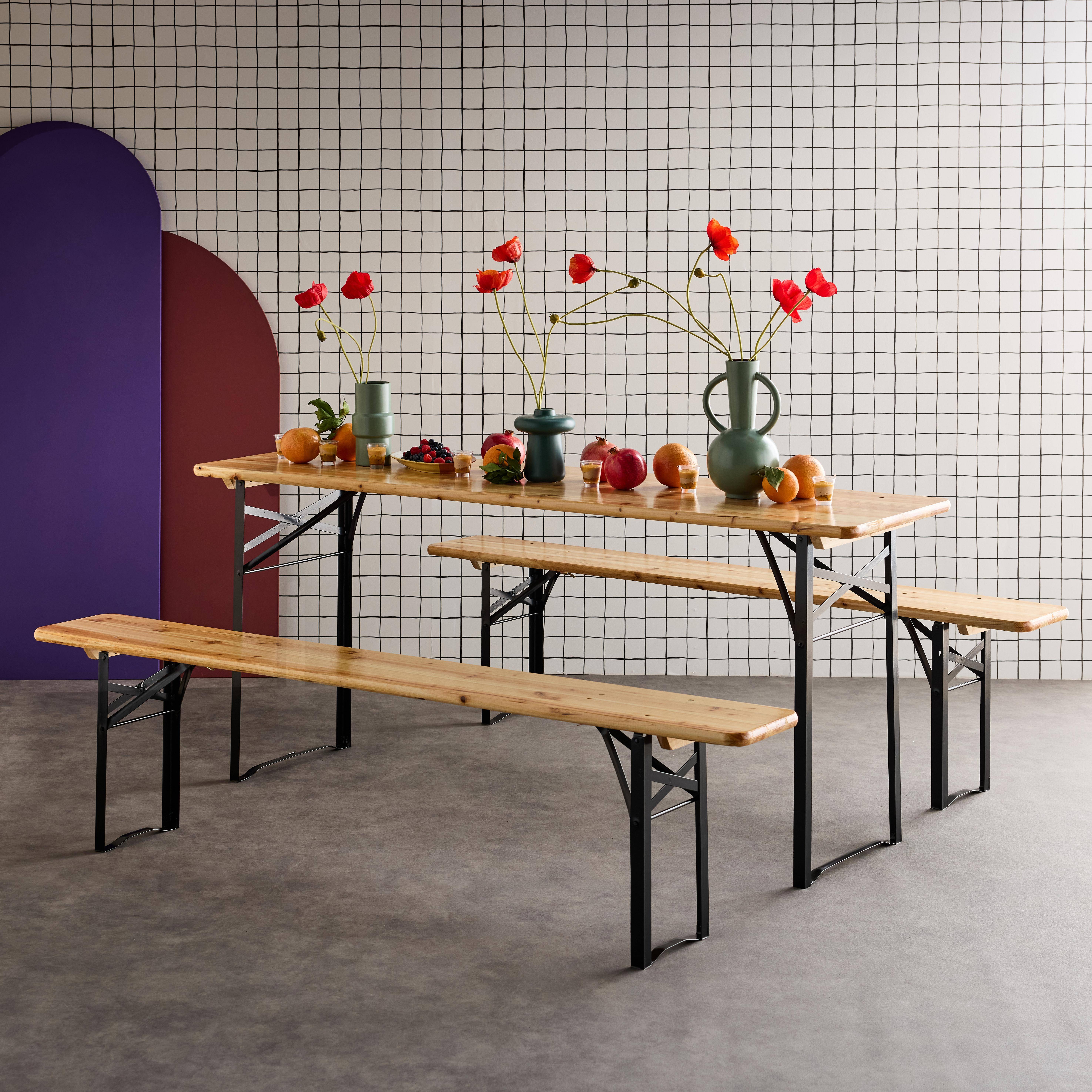 Holztisch 180 cm mit 2 Sitzbänken, Brauhausstil, klappbar, für 6 Personen - Bayonne Photo2