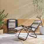 Lot de 2 fauteuils relax – Patrick – Textilène, pliables, multi-positions, taupe Photo2