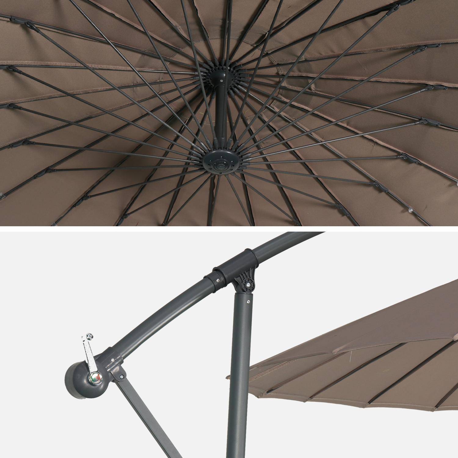 Cantilever parasol Ø300cm  - Anthracite frame, fibreglass ribs, anti-reverse crank - Shanghai - Beige-brown,sweeek,Photo4