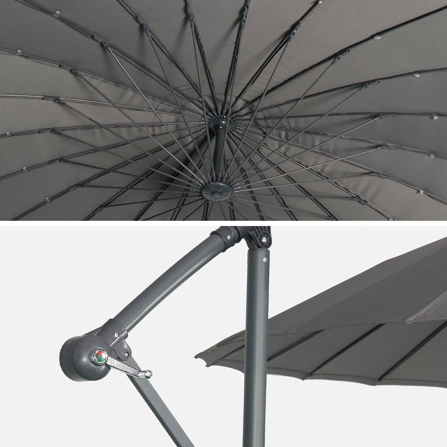 Sombrilla redonda 3m - Shanghai - Color gris, estructura antracita, varillas de fibra de vidrio, manivela anti-retorno,sweeek,Photo4