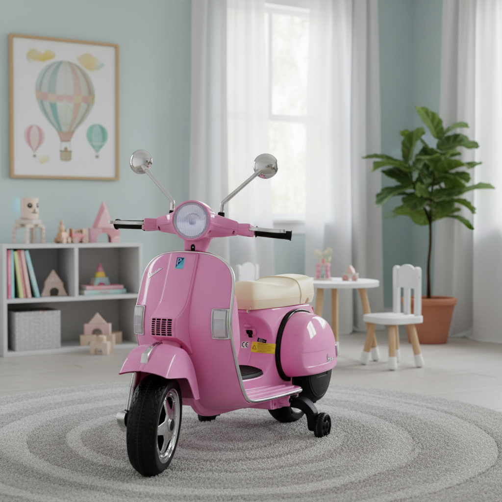 Scooter elettrico Vespa 12V per bambini, 1 posto, Vespa elettrica, Rosa, 107x82x51 cm,sweeek,Photo1