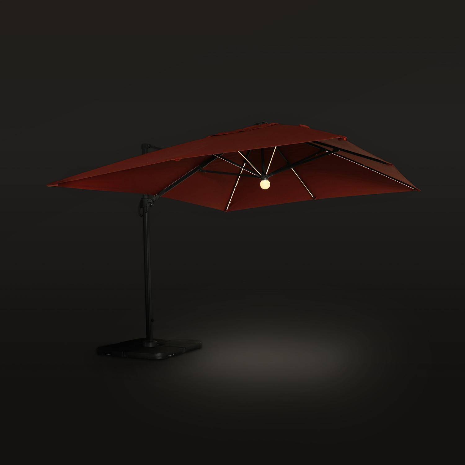 Guarda-sol rectangular 3 x 4 m - Luce Terracotta - Chapéu de chuva excêntrico inclinado, dobrável e rotativo 360° com carregador solar Photo2