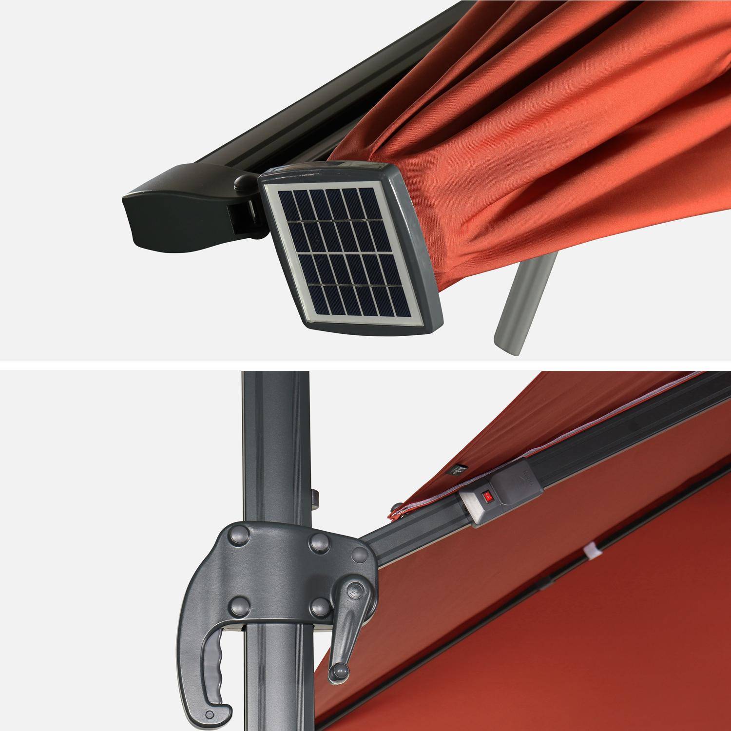 Parasol rectangular 3 x 4 m - Luce Terracotta - Paraguas excéntrico inclinable, plegable y giratorio 360° con cargador solar,sweeek,Photo6