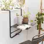 Balkontafel van lichtgrijs staal, hangtafel, tafelblad 60 x 43 cm, haken en hoogte verstelbaar, uitklapbaar blad  Photo1
