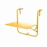 Balkontafel van geel staal, hangtafel, tafelblad 60 x 43 cm, haken en hoogte verstelbaar, uitklapbaar blad  Photo3