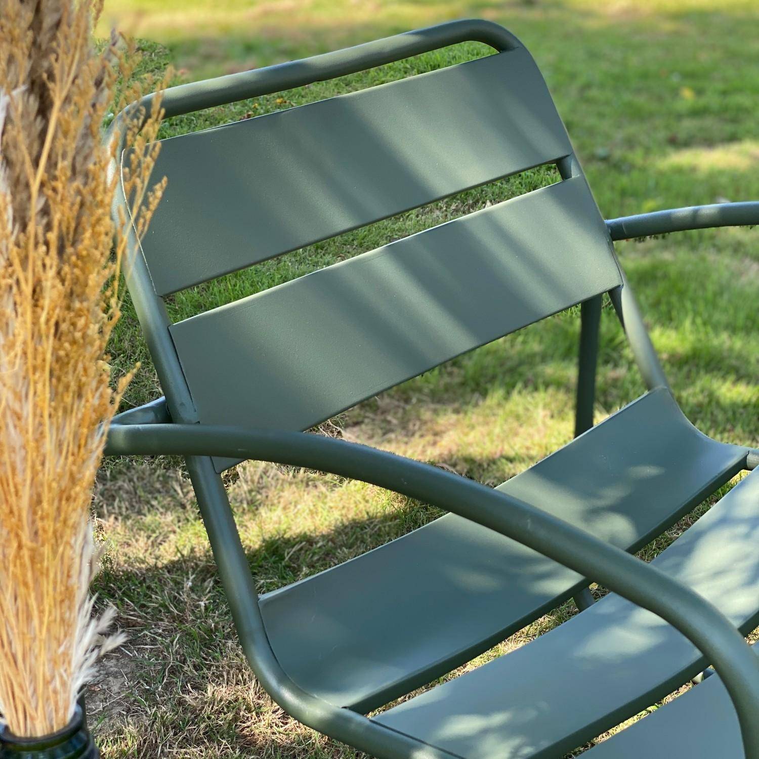 Suzana - set de jardin relax en métal 2 personnes vert de gris foncé 2 fauteuils 1 table d'appoint Photo2