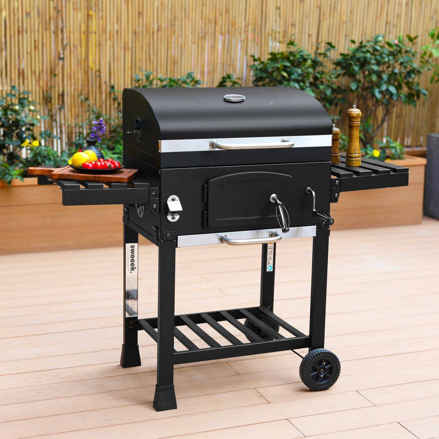Houtskoolbarbecue BERNARD - Smoker met asbak, ventilatieopeningen, verstelbare houtskoolbak en inklapbare zijtafels Photo1