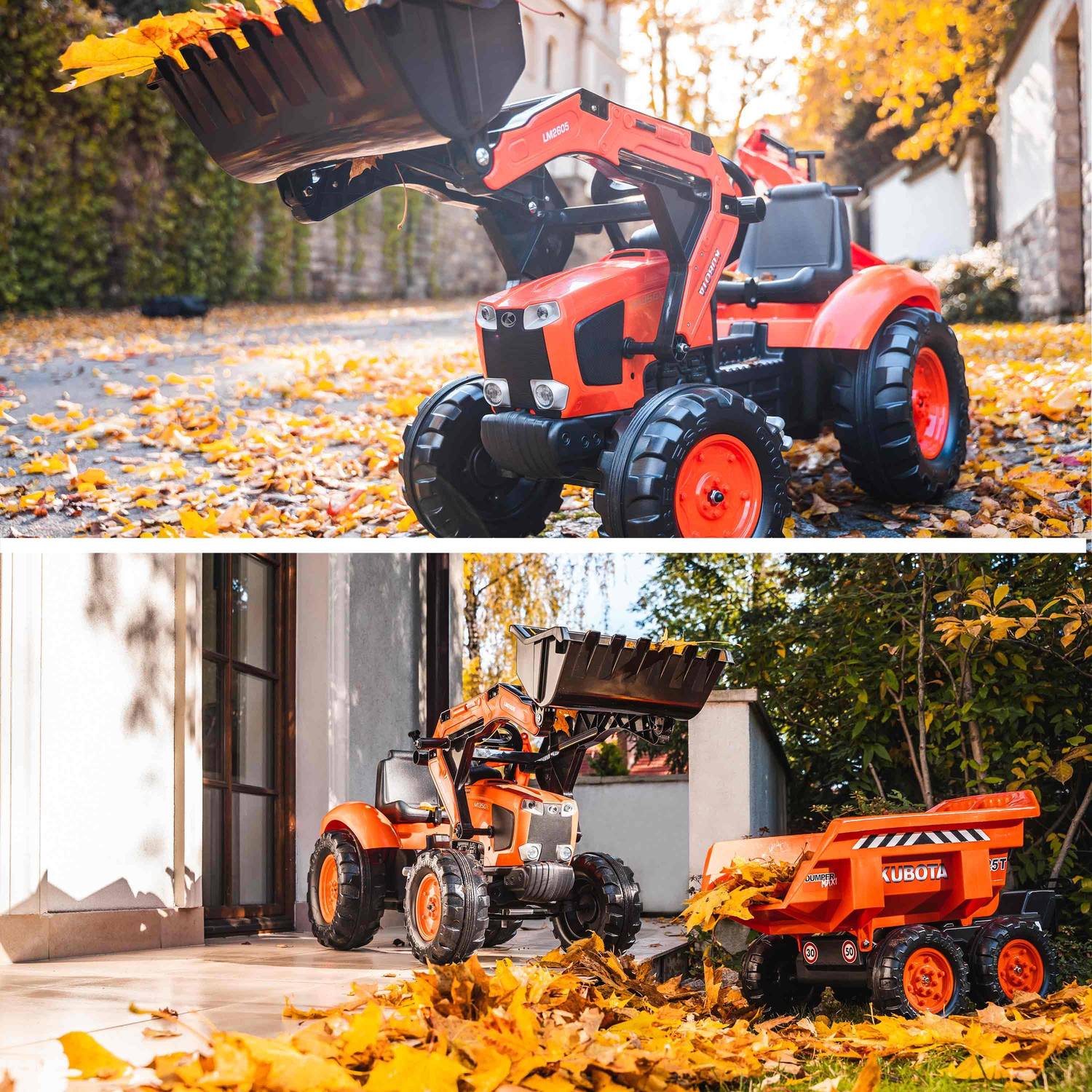  Tractopelle Kubota pour enfant - Bob - Tracteur à pédales avec excavatrice et remorque basculante 4 roues, orange Photo5