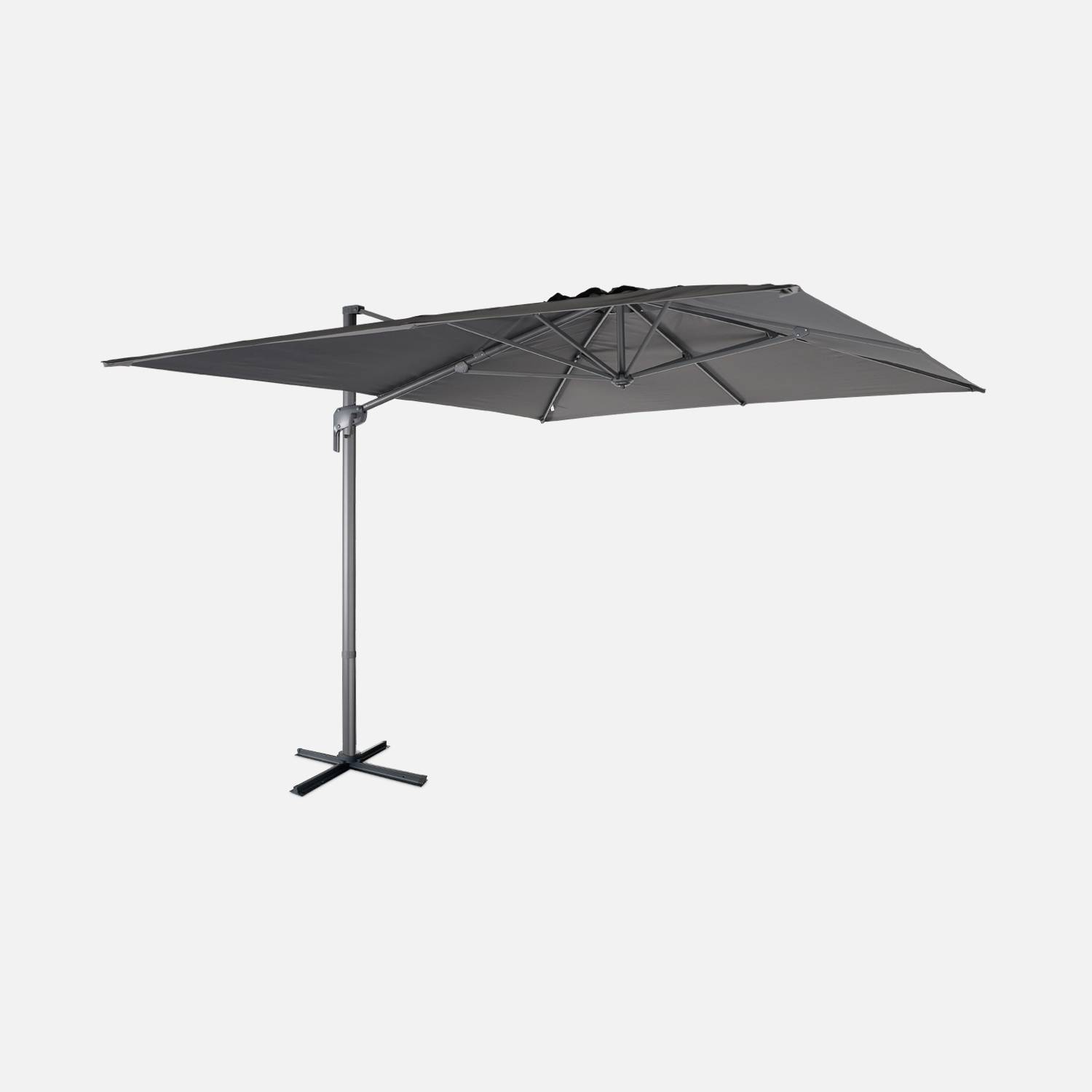 Parasol déporté rectangulaire 3 x 4 m – Antibes – gris – parasol déporté, inclinable, rabattable et rotatif à 360° | sweeek