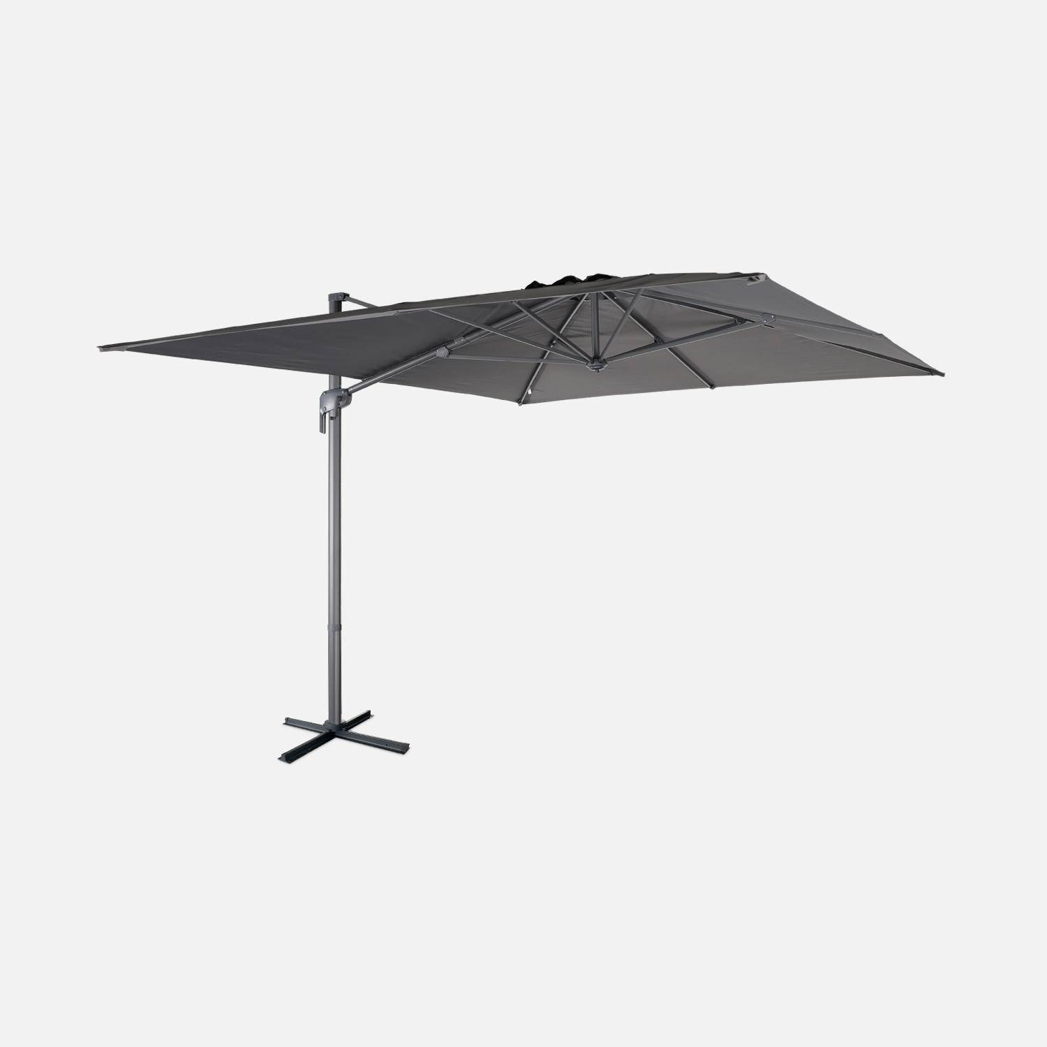Parasol déporté rectangulaire 3x4 m – Antibes – gris – parasol déporté, inclinable, rabattable et rotatif à 360° Photo1