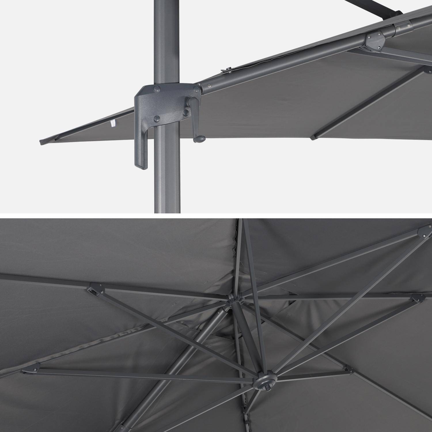 Parasol déporté rectangulaire 3x4 m – Antibes – gris – parasol déporté, inclinable, rabattable et rotatif à 360° Photo5