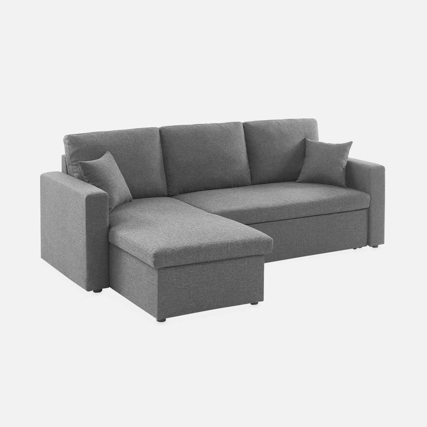 Canapé d'angle convertible en tissu gris chiné foncé - IDA - 3 places, fauteuil d'angle réversible coffre rangement lit modulable  | sweeek
