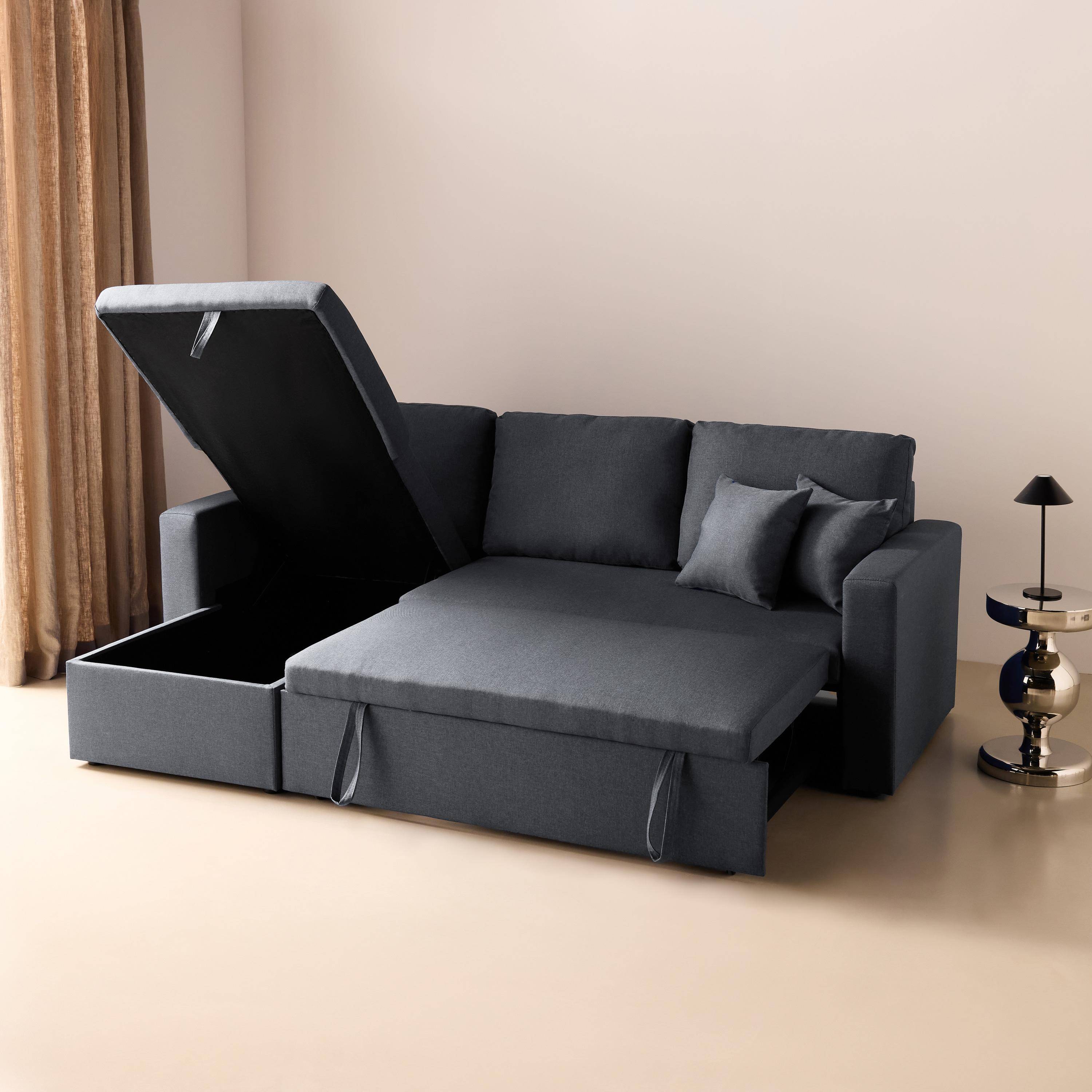 Ecksofa wendbar Stoffsofa Dunkelgrau Meliert - IDA - 3-Sitzer, Eck-Fauteuil wendbar mit Staukasten, mit Schlaffunktion ,sweeek,Photo4