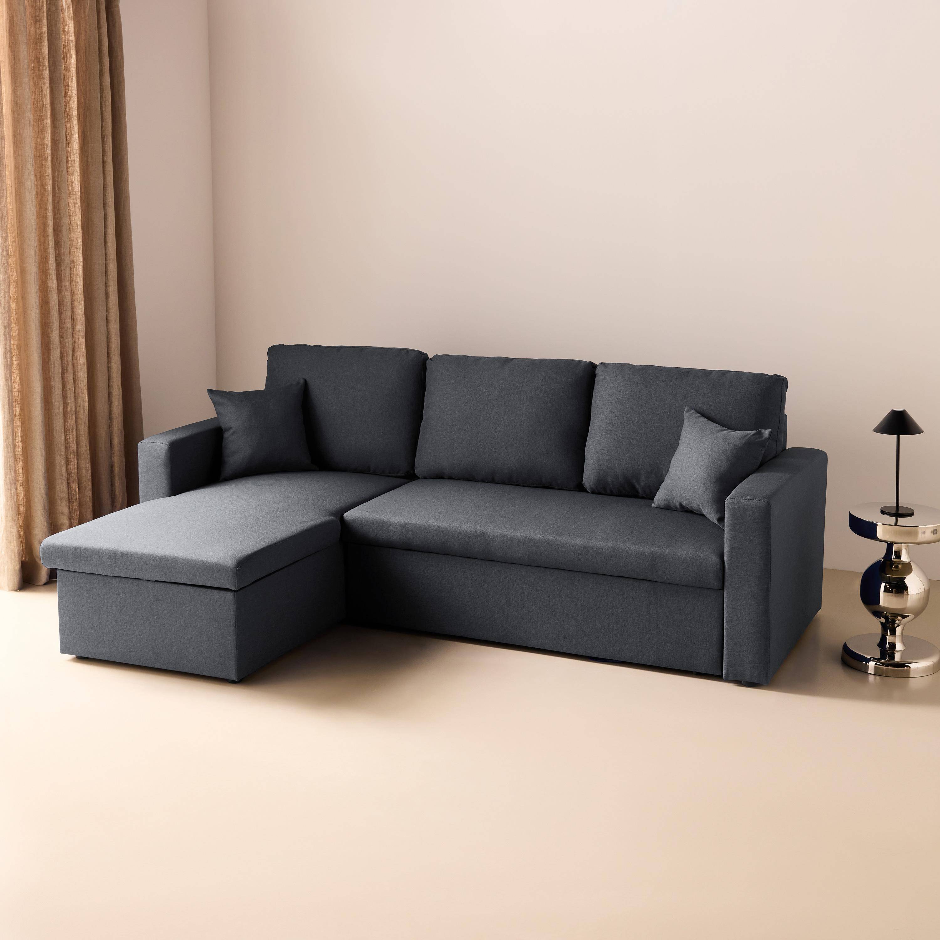 Ecksofa wendbar Stoffsofa Dunkelgrau Meliert - IDA - 3-Sitzer, Eck-Fauteuil wendbar mit Staukasten, mit Schlaffunktion  Photo2