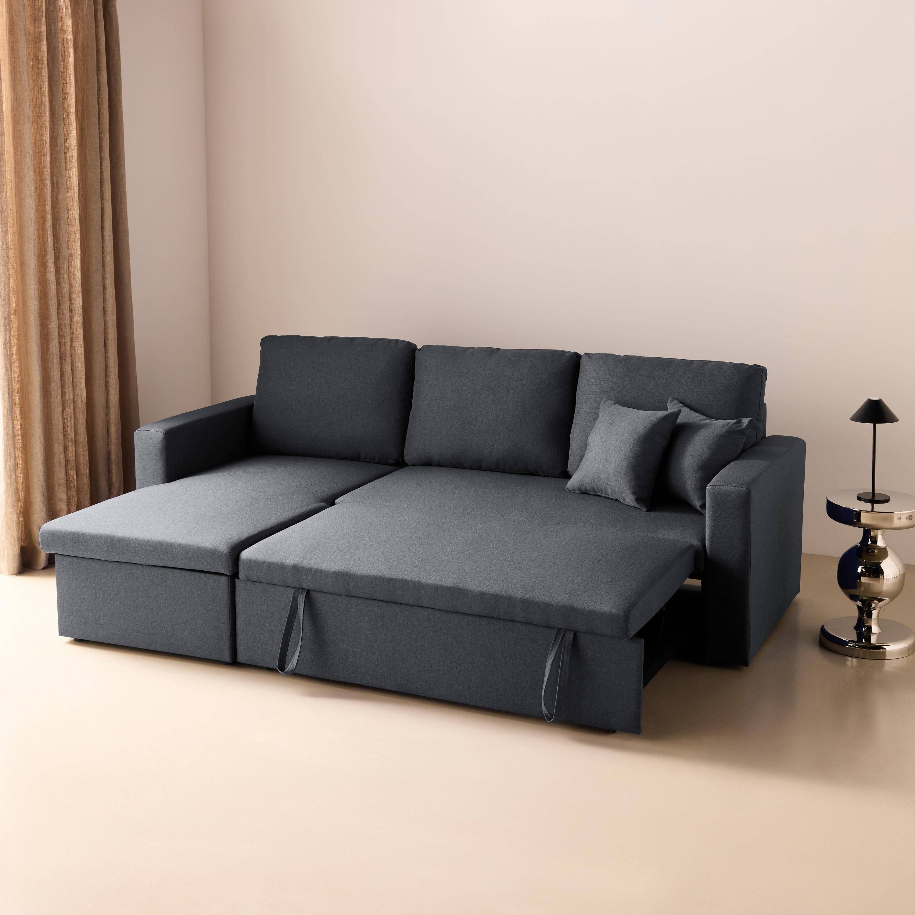 Ecksofa wendbar Stoffsofa Dunkelgrau Meliert - IDA - 3-Sitzer, Eck-Fauteuil wendbar mit Staukasten, mit Schlaffunktion  Photo3