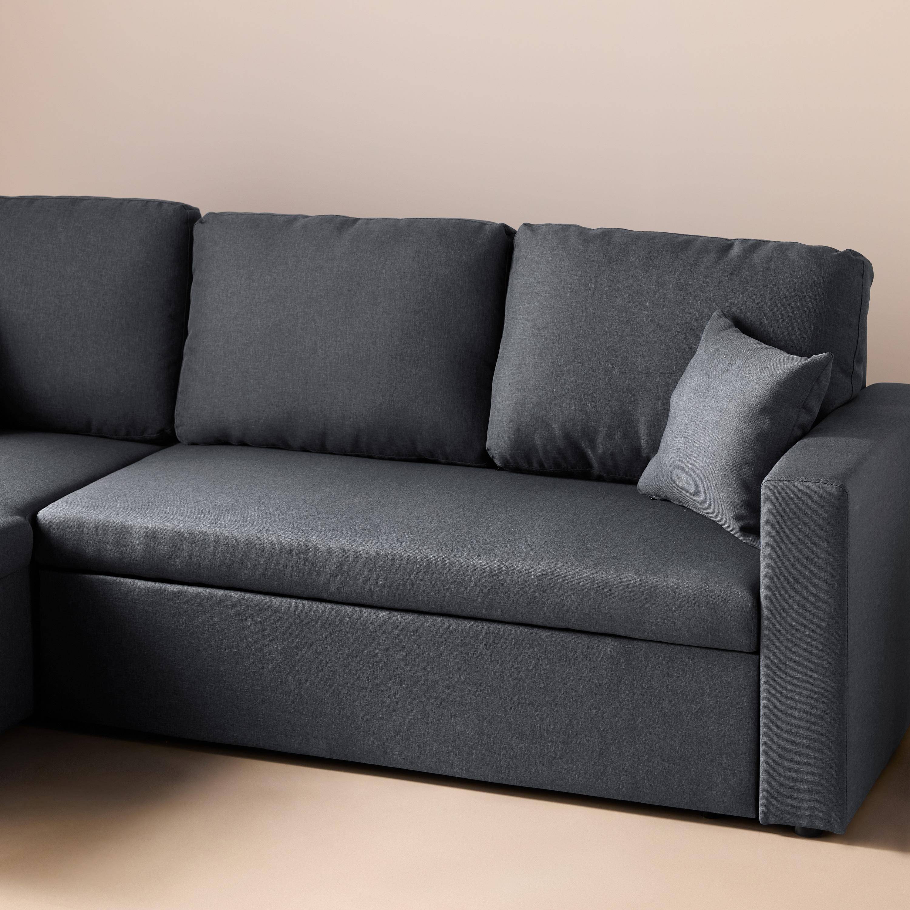 Ecksofa wendbar Stoffsofa Dunkelgrau Meliert - IDA - 3-Sitzer, Eck-Fauteuil wendbar mit Staukasten, mit Schlaffunktion  Photo5
