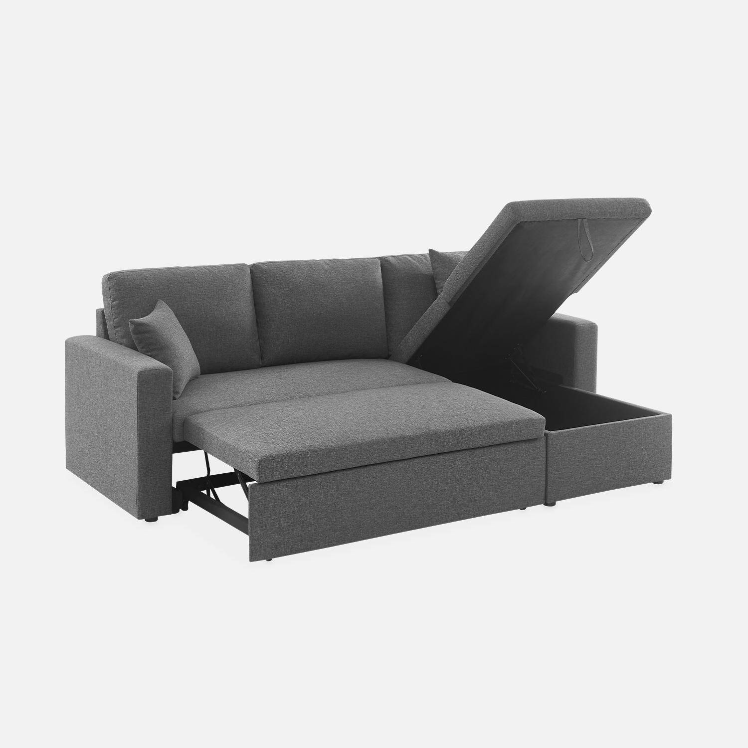 Canapé d'angle convertible en tissu gris chiné foncé - IDA - 3 places, fauteuil d'angle réversible coffre rangement lit modulable  Photo8