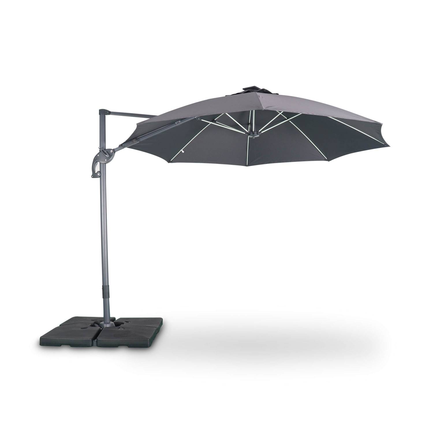 Ombrellone led tondo decentrato Ø300 cm - Dinard - Grigio - ombrellone decentrato, basculante, ribaltabile | sweeek