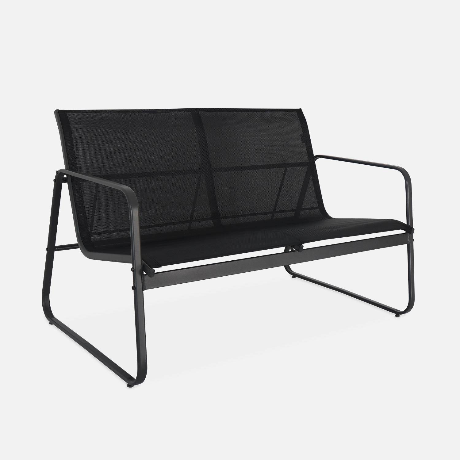 Salon de jardin en métal  et textilène pour 4 personnes, gris foncé et noir, design   Photo4