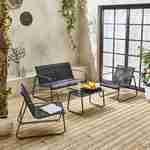 Salon de jardin en métal  et textilène pour 4 personnes, gris foncé et noir, design   Photo2
