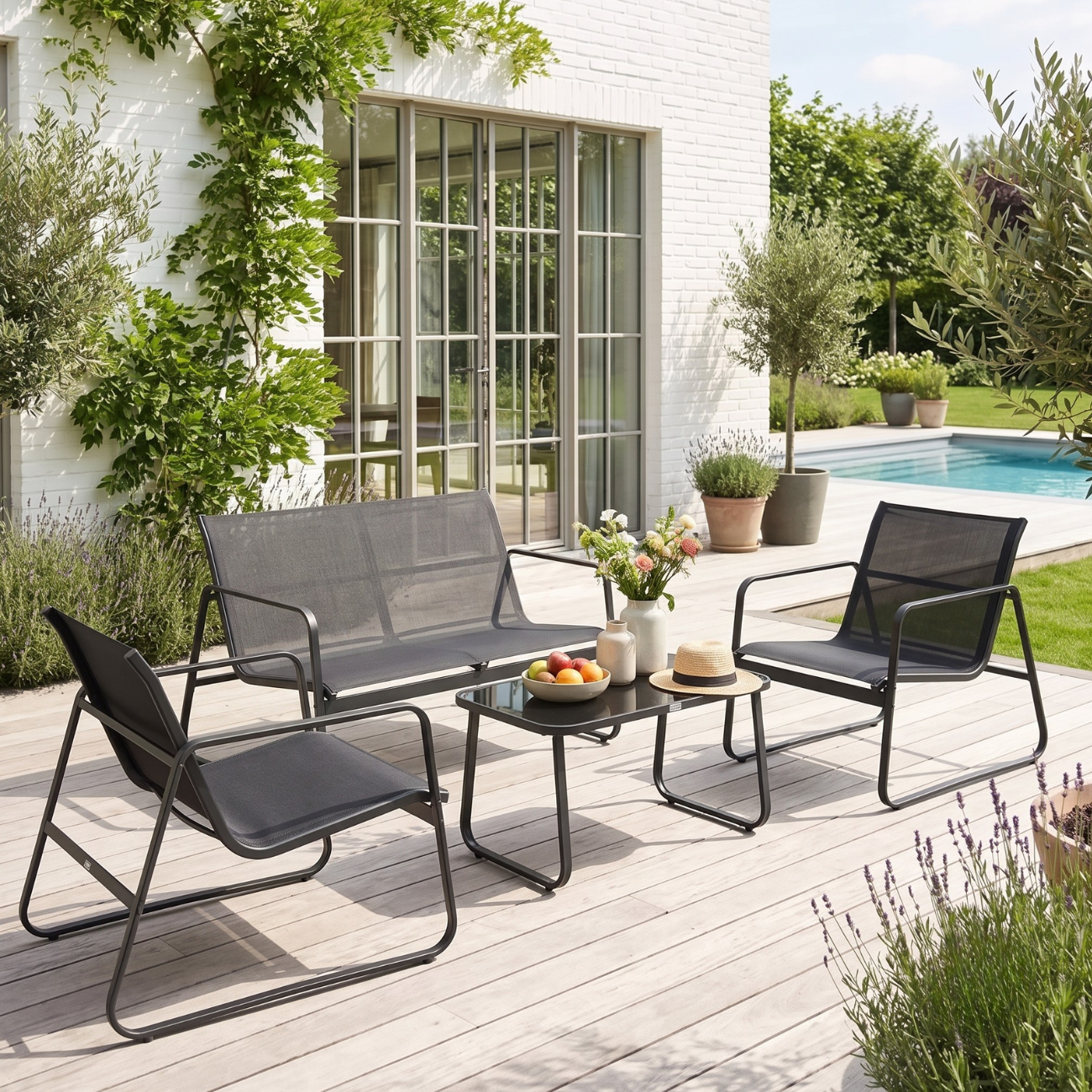4-seater metal garden furniture set Anthracite 77x114x76 cm - Silvi Photo2