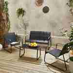 Balkon loungeset metaal en textilene voor 4 personen, zwart en donkergrijs, design   Photo1