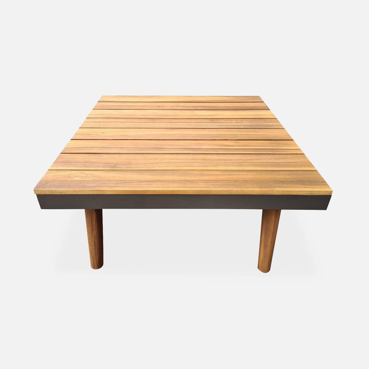 Conjunto de muebles de jardín de madera de 4 plazas - Cachi - Cojines grises, sofá de esquina, mesas auxiliares y mesa de centro de acacia, estructura de aluminio, marco escandinavo, diseño Photo2