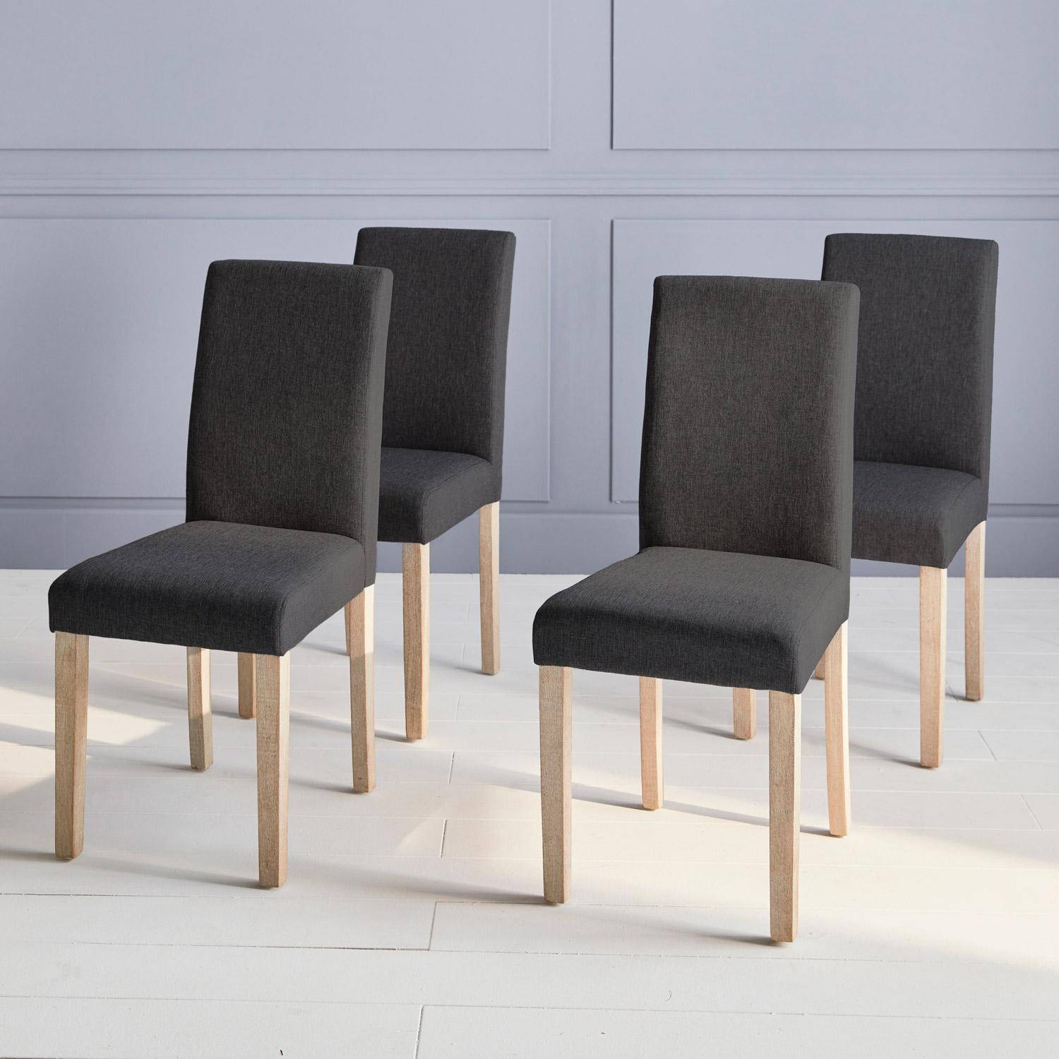 4er Set Stühle mit Stoffbezug Dunkelgrau, Holzbeine mit Ceruse Finish Photo1