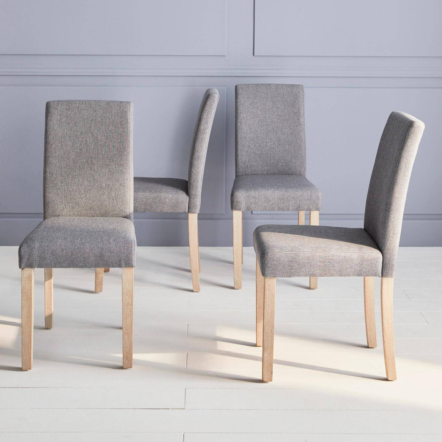 Lot de 4 chaises - Rita - chaises en tissu, pieds en bois cérusé, gris clairs,sweeek,Photo2