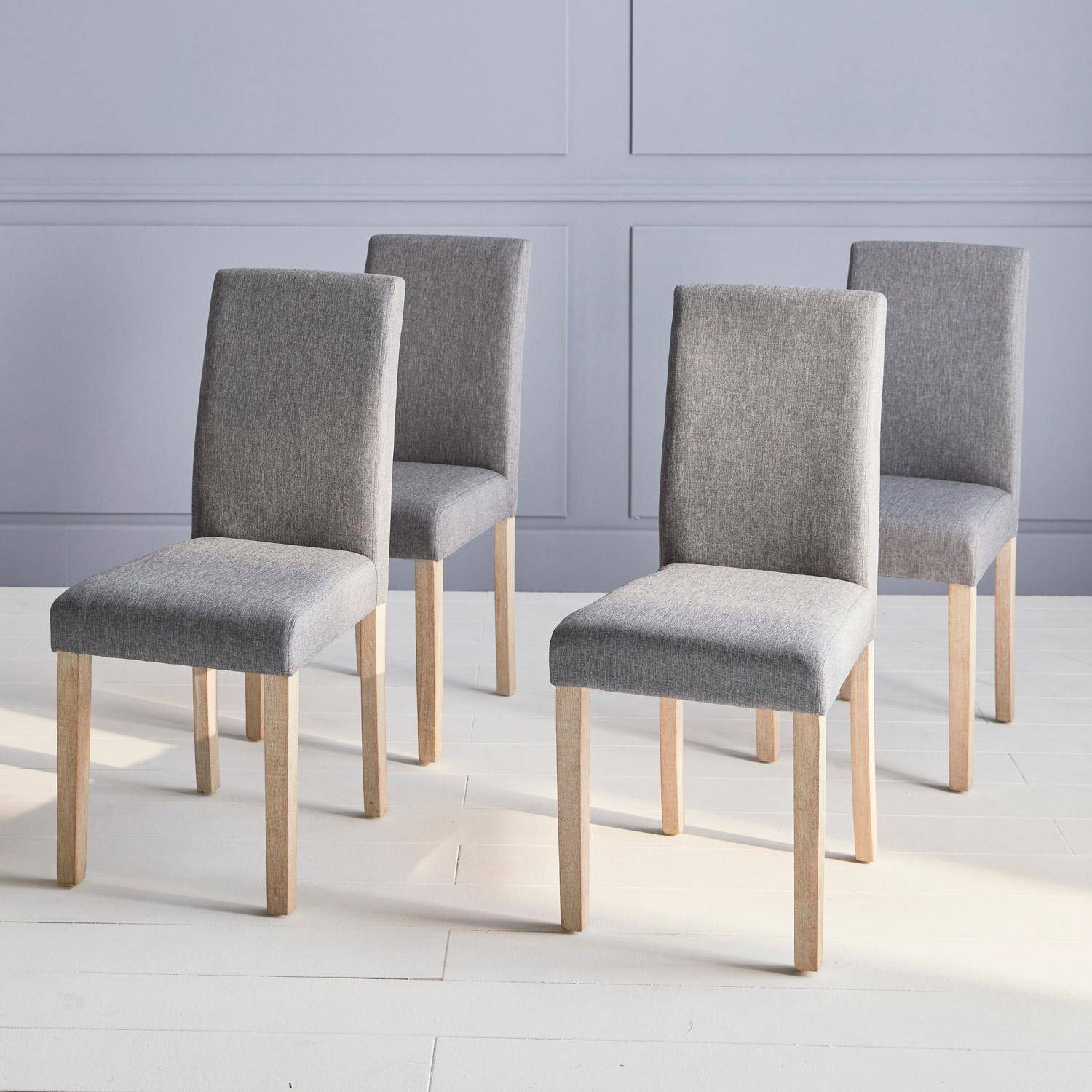 Lot de 4 chaises - Rita - chaises en tissu, pieds en bois cérusé, gris clairs,sweeek,Photo1