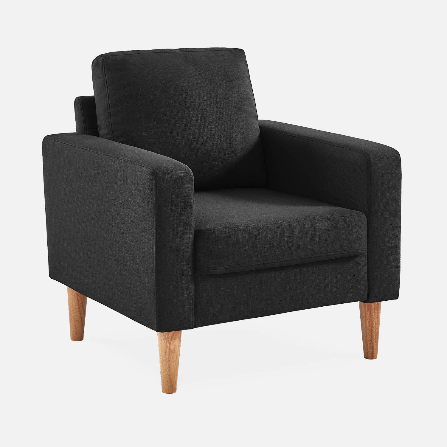Sillón de tela gris oscuro - Bjorn - Sillón 1 plaza fijo recto patas madera, sillón escandinavo   | sweeek