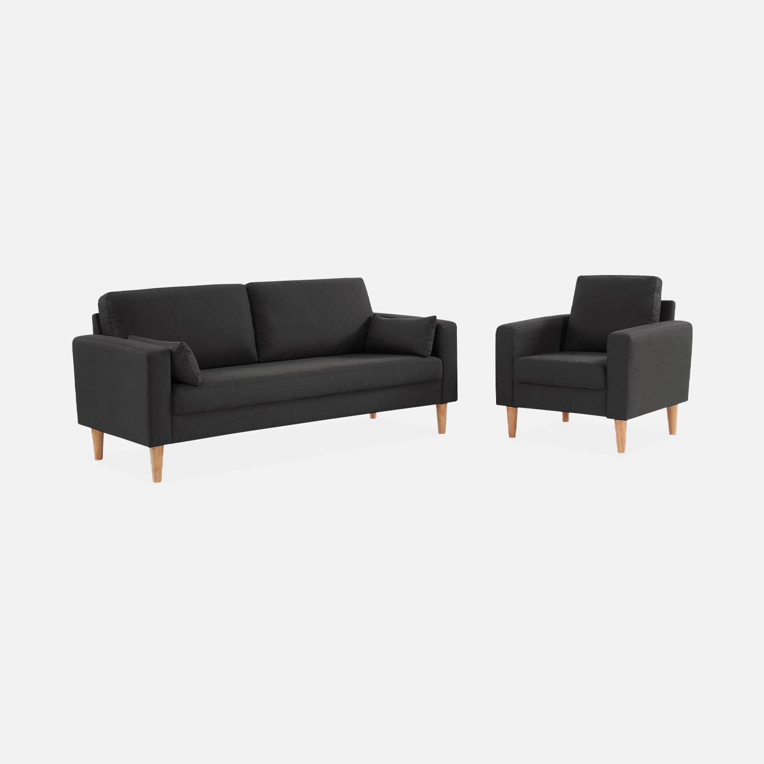Donkergrijze stoffen zetel - Bjorn - 1-zits sofa met houten poten, Scandinavische stijl,sweeek,Photo5