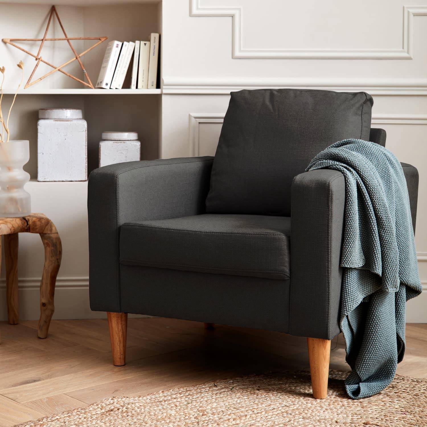 Sillón de tela gris oscuro - Bjorn - Sillón 1 plaza fijo recto patas madera, sillón escandinavo  ,sweeek,Photo1