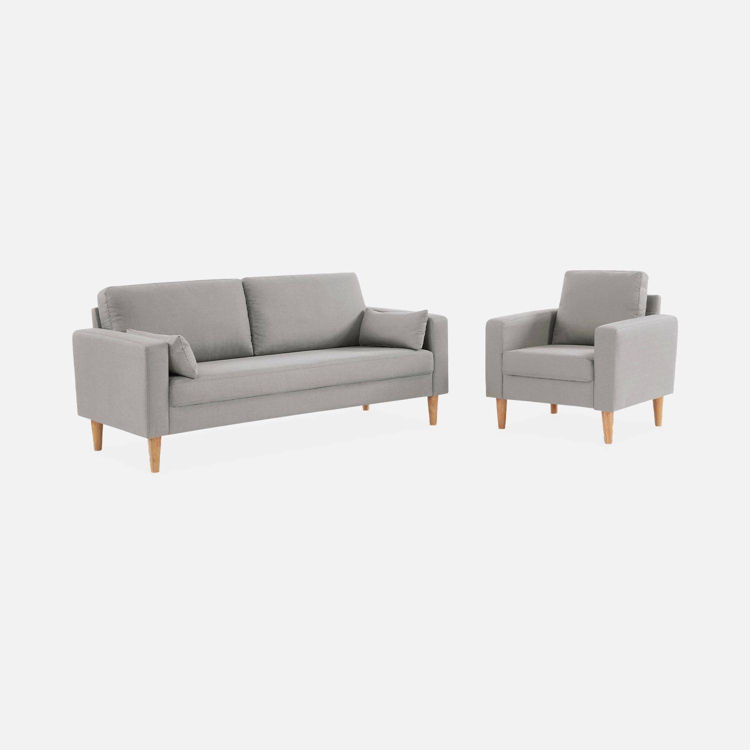 Lichtgrijs stoffen armstoel - Bjorn - 1-zits sofa met houten poten, Scandinavische stijl Photo5