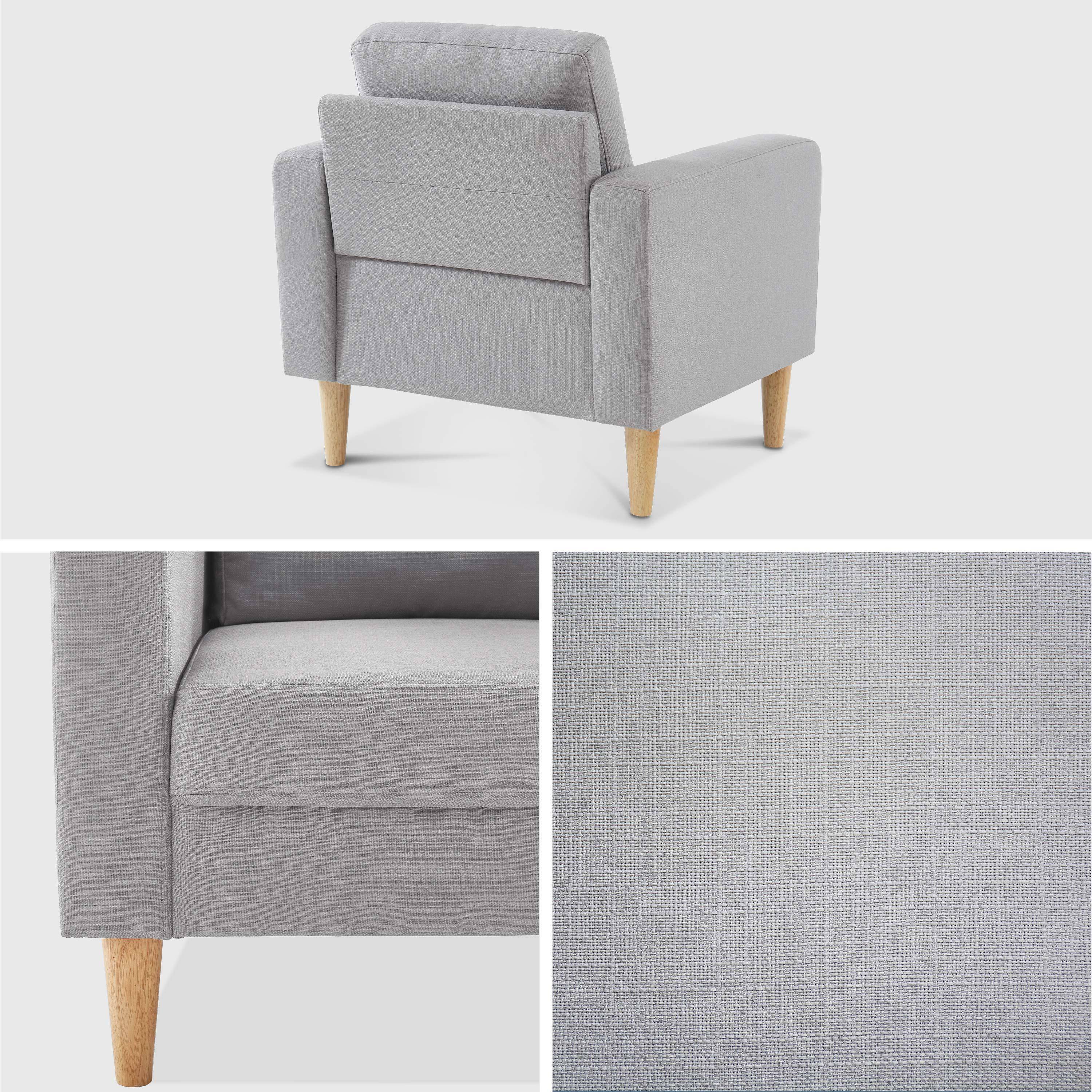 Sillón de tela gris claro - Bjorn - Sillón 1 plaza fijo recto patas madera, sillón escandinavo  ,sweeek,Photo4