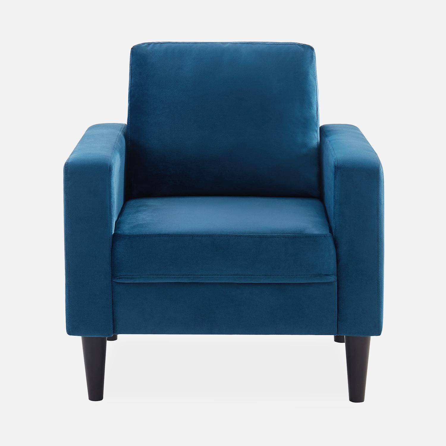 Blauwe velours armstoel - Bjorn - 1-zits sofa, rechte houten poten,sweeek,Photo4
