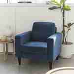 Blauwe velours zetel - Bjorn - 1-zits sofa, rechte houten poten Photo1